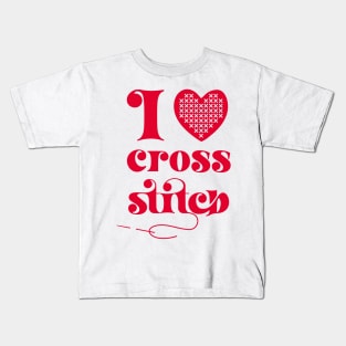 I Love Cross Stitch Heart and Needle in Red Kids T-Shirt